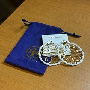 Tory Burch Gold and White Statement Earrings